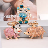 Cute Crystal Rhinestone Pig Keychain