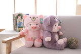 Hooded Plush Pig Doll Transforms into White Cat/Pink Bear/Purple Dog Fluffy