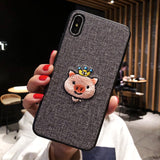 Embroidered Crown Pig Mobile Shell for iPhone
