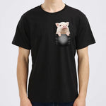 Cute 3D Pig In Pocket Print Mens T-shirt