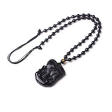 Handmade Natural Black Obsidian Carved Mother Baby Cute Elephant Amulet