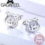 Silver 925 Sterling Pig Head Stud Earrings for Women