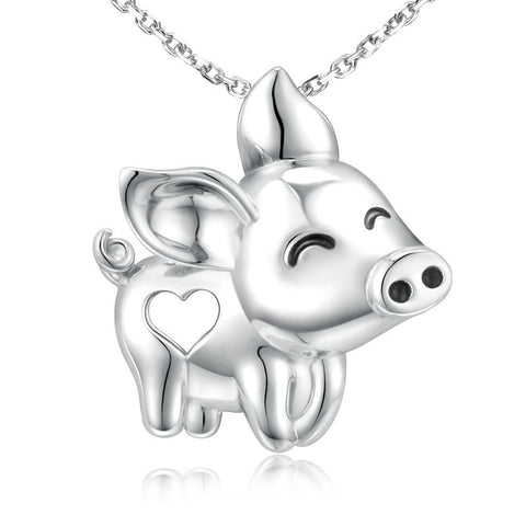 Unique Charms Pig Flying Pendant Necklace 925 Sterling Silver