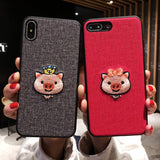 Embroidered Crown Pig Mobile Shell for iPhone