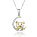 Sterling Silver Pig Moon lover Necklace for Women