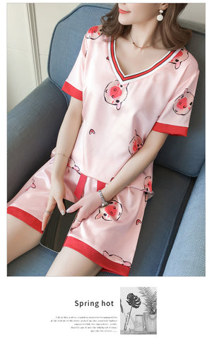 Piggy Summer Satin Pyjamas For Women