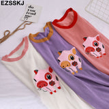 Casual Knit Pig Embroidery Women's T-Shirt